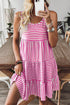 Mixed Stripe Print Sleeveless Tiered Loose Fit Casual Mini Tank Dress